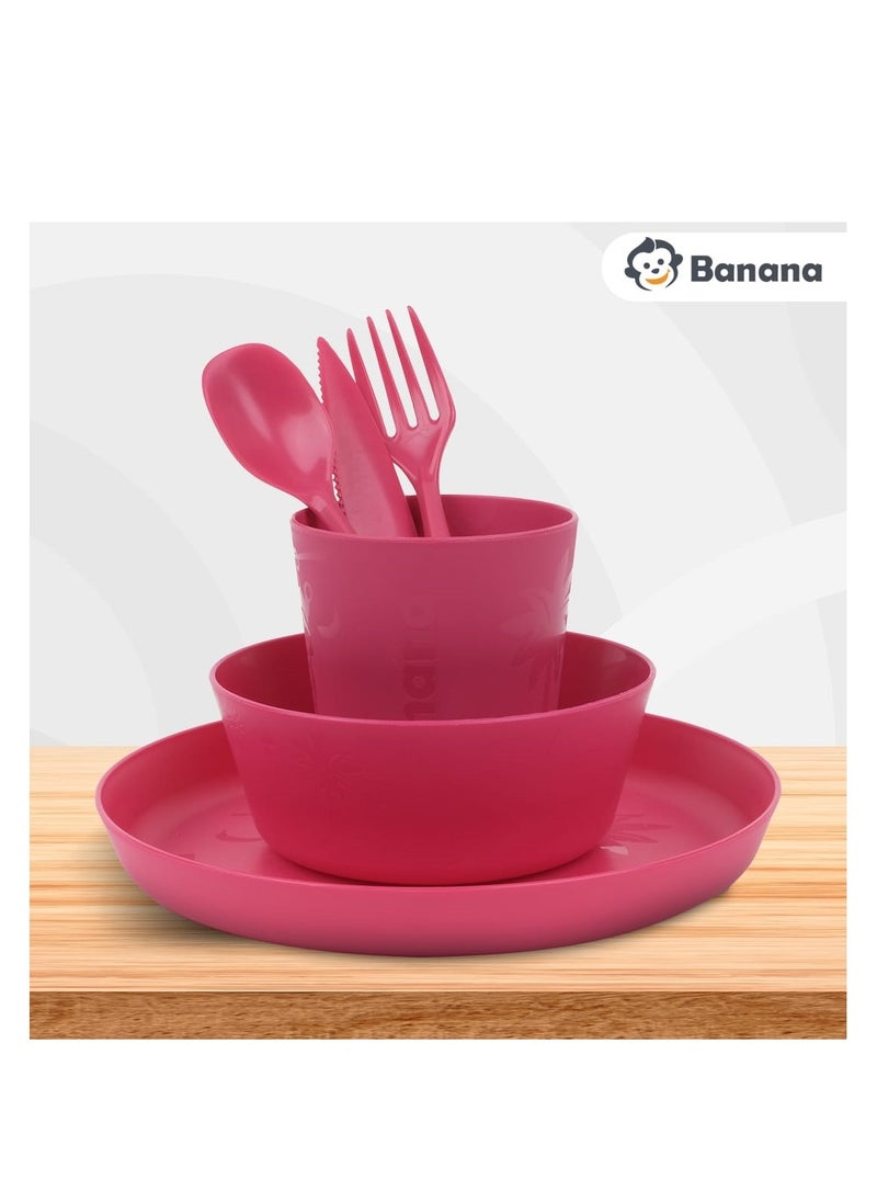 Banana Banana Jungle Plastic Food Prep Set Bowl Spoon Fork For Rooms - 6pcs - No:2740  - Image 2