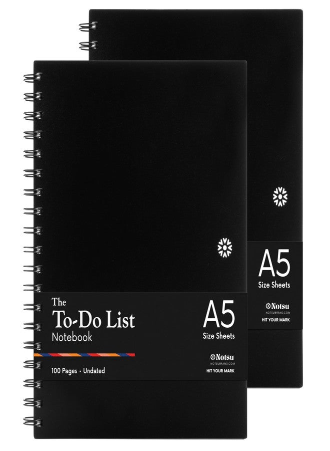 Notsu To Do List Notebook 2-Pack | Minimalist Planner with To-Do Checklist, Dot Grid, Notes sections. 100 Undated Pages, Thick Paper 120 gsm, A5 Size 5.8" x 8.3", Black - Image 1