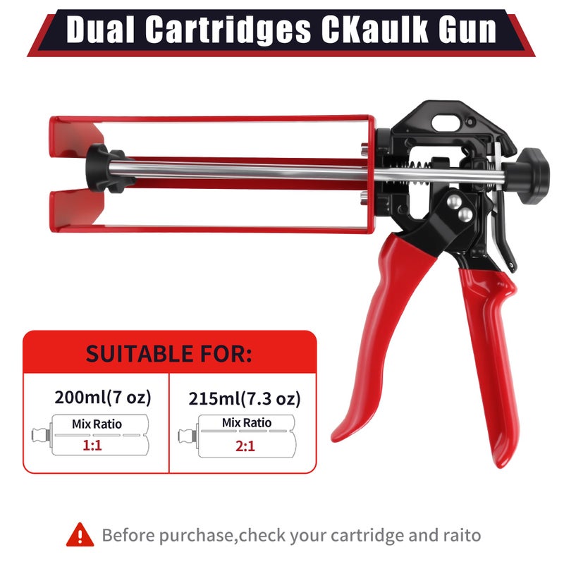 Storvix 200ml Epoxy Gun Dual Component Professional Heavy-Duty Full Metal Caulking Guns For Dual Cartridges 1:1 & 2:1 Mix Epoxy Applicator For Panel Bonding Structural Repair Adhesive Sealant Red - Image 2