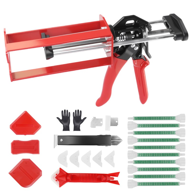 Storvix 200ml Epoxy Gun Dual Component Professional Heavy-Duty Full Metal Caulking Guns For Dual Cartridges 1:1 & 2:1 Mix Epoxy Applicator For Panel Bonding Structural Repair Adhesive Sealant Red - Image 1