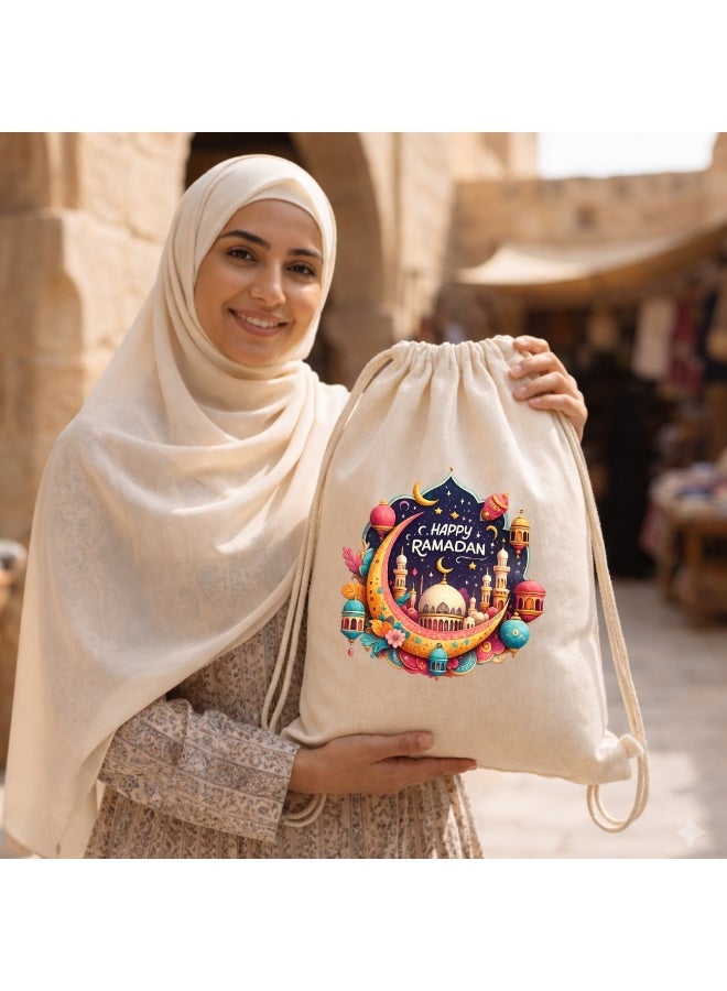 برينت شوب فور مي حقائب رمضان برباط قطني - حقيبة صديقة للبيئة قابلة لإعادة الاستخدام، مثالية لتغليف هدايا رمضان كريم، هدايا الحفلات والاحتفالات الاحتفالية - رائعة للاحتفال بالعطلات الإسلامية - Image 2