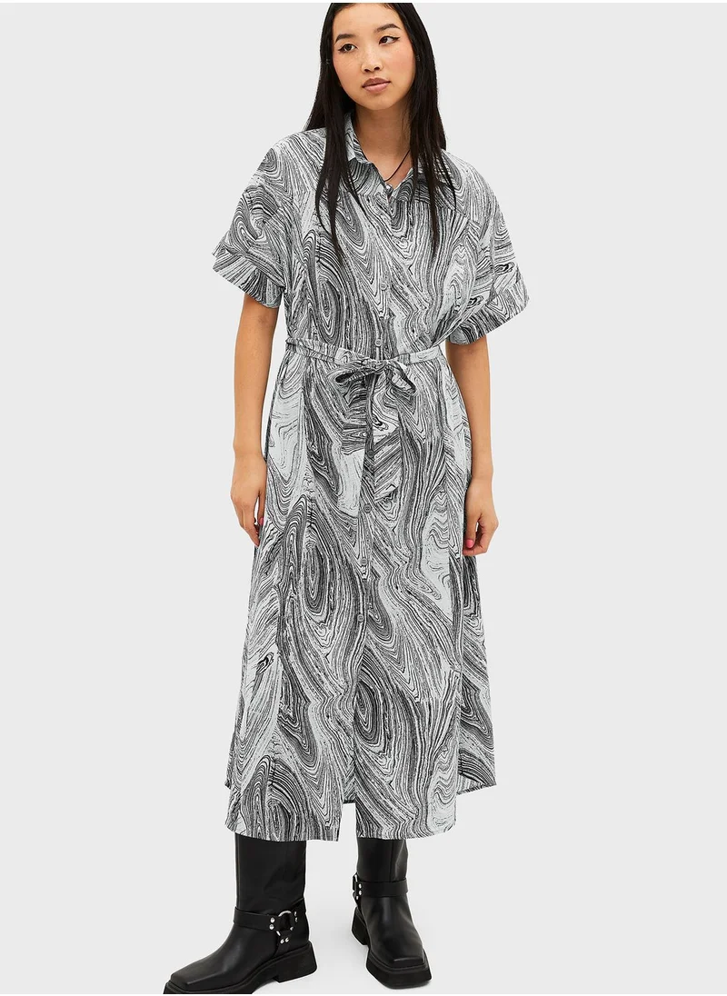 MONKI Printed Button Down Shirt Dress