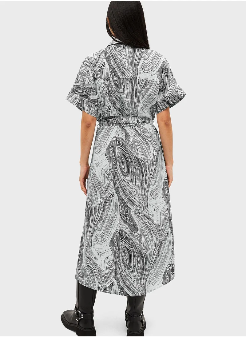 MONKI Printed Button Down Shirt Dress