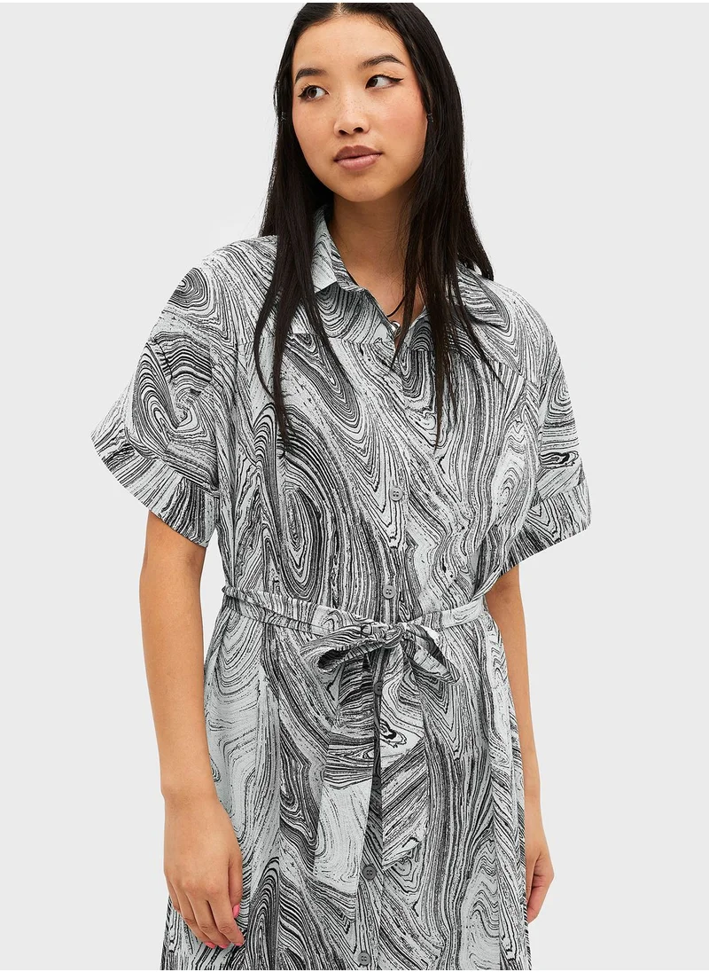 MONKI Printed Button Down Shirt Dress