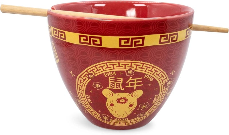 Boom Trendz Year Of The Rat Chinese Zodiac Ceramic Dinnerware Set  Includes 16Ounce Ramen Noodle Bowl and Wooden Chopsticks Asian Food Dish For Home  Kitchen Kawaii Lunar New Gifts Red One Size - Image 3
