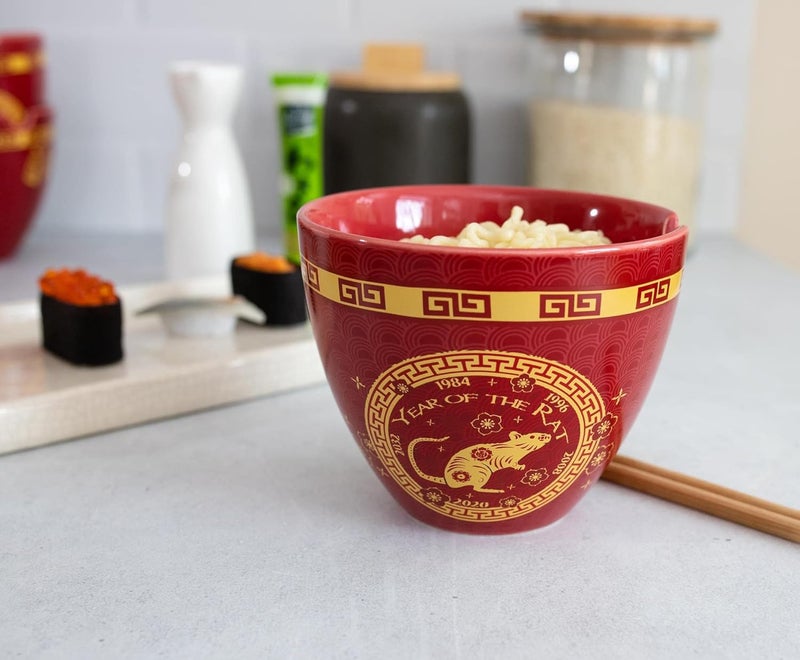Boom Trendz Year Of The Rat Chinese Zodiac Ceramic Dinnerware Set  Includes 16Ounce Ramen Noodle Bowl and Wooden Chopsticks Asian Food Dish For Home  Kitchen Kawaii Lunar New Gifts Red One Size - Image 5