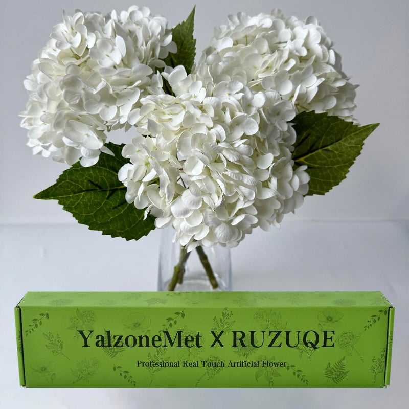 YalzoneMet 3 PCS White Hydrangea Artificial Flowers 21 inchs Real Touch Faux Hydrangea Flowers for Wedding Tables Centerpieces Fake Flowers for Party Home Kitchen Decor - Image 1
