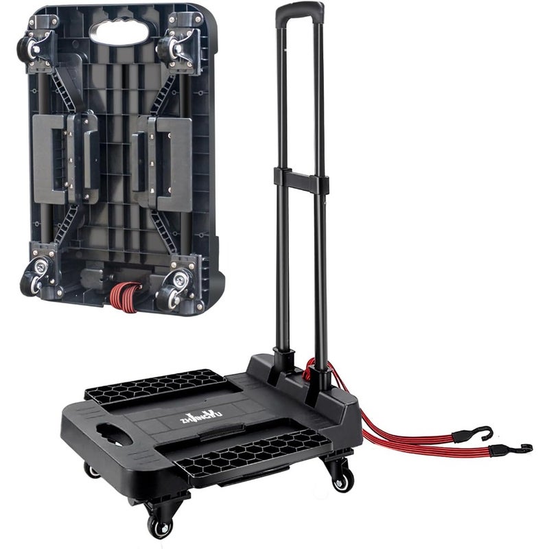Folding Trolley, 100KG Capacity, 4 Wheels, Black, Portable, Versatile, Steel, Hand Truck, Airport, Office, Home - Image 1