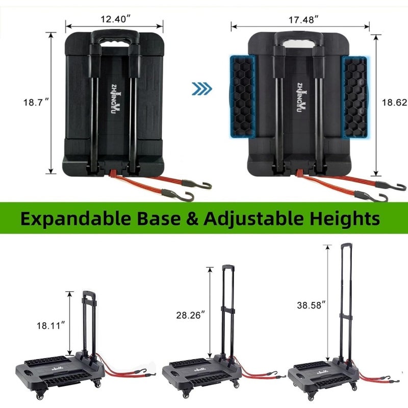 Folding Trolley, 100KG Capacity, 4 Wheels, Black, Portable, Versatile, Steel, Hand Truck, Airport, Office, Home - Image 3