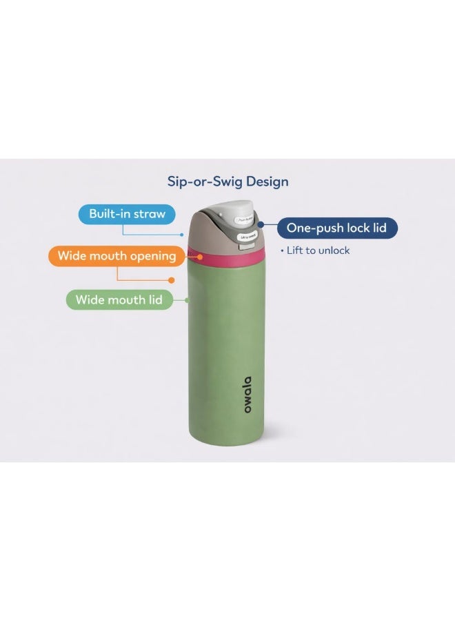 زجاجة مياه أوالا من الفولاذ المقاوم للصدأ، مزودة بماصة بلاستيكية وفولاذية مقاومة للصدأ، وغطاء مانع للتسرب بفتحة واسعة، تصميم سهل الفتح بضغطة واحدة، زجاجة رياضية وسفر قابلة لإعادة الاستخدام، سعة 800 مل، لون أخضر - Image 3