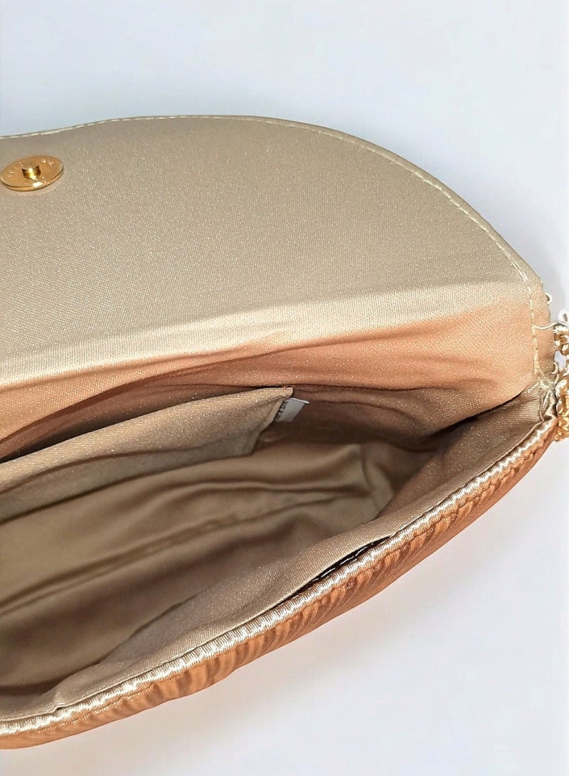 Satin Golden Clutch Bag Magnetic Button Closure & Fabric Strap Handle 22*16 cm - Image 3