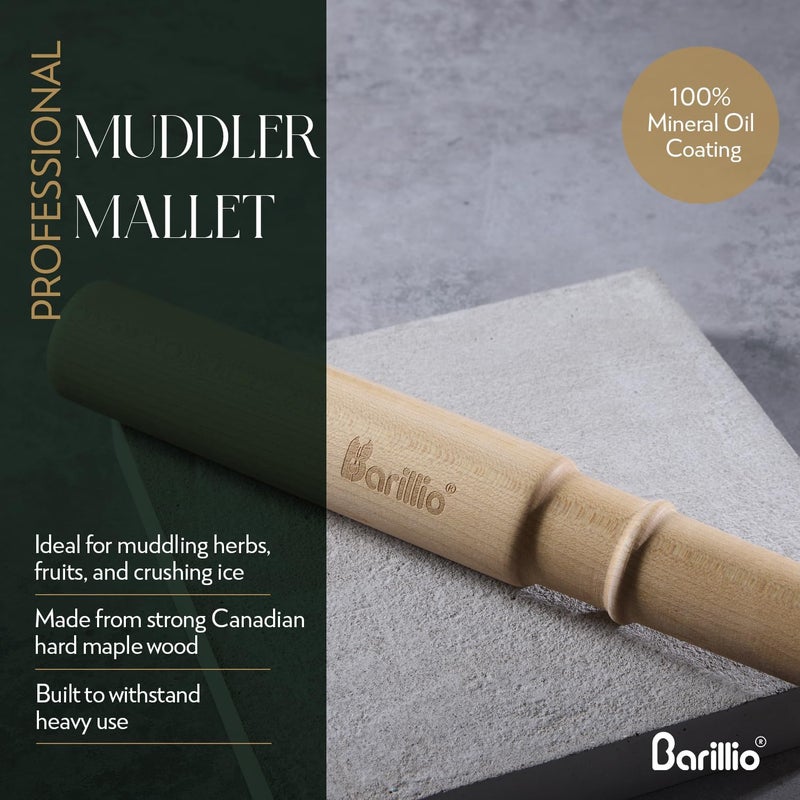 barillio Drink Muddler Mallet and Lewis Bag Set - Big-Shot 13.75 Inch Wooden Muddler and Ice Hammer for Cocktails w/Canvas Ice Crushing Bag - Bar Tool Set - Image 5