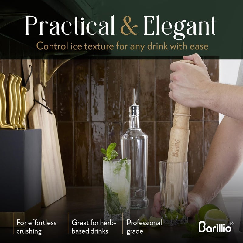 barillio Drink Muddler Mallet and Lewis Bag Set - Big-Shot 13.75 Inch Wooden Muddler and Ice Hammer for Cocktails w/Canvas Ice Crushing Bag - Bar Tool Set - Image 3