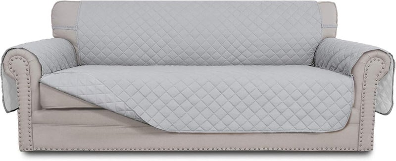 4 Seater Sofa Slipcover Reversible Sofa Cover Water Resistant Couch Cover with Foam Sticks Elastic Straps Furniture Protector for Pets Children Dog (XX-Large, Light Gray/Light Gray) - Image 1