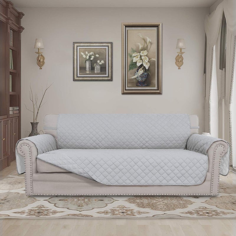 4 Seater Sofa Slipcover Reversible Sofa Cover Water Resistant Couch Cover with Foam Sticks Elastic Straps Furniture Protector for Pets Children Dog (XX-Large, Light Gray/Light Gray) - Image 2