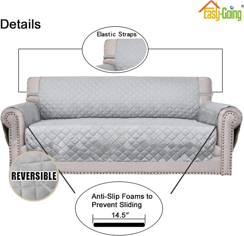 4 Seater Sofa Slipcover Reversible Sofa Cover Water Resistant Couch Cover with Foam Sticks Elastic Straps Furniture Protector for Pets Children Dog (XX-Large, Light Gray/Light Gray) - Image 3