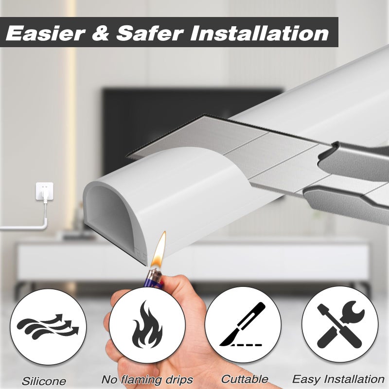 Conwang 78" Silicone Cord Hider for Wall Mount TV,Self-Adhesive Cable Hider for 1 Cord(1/4" Diameter),Cable Management Under Desk,Cord Organizer,Cable Raceway Home & Office Trim,Cord Concealer Channel,White - Image 5