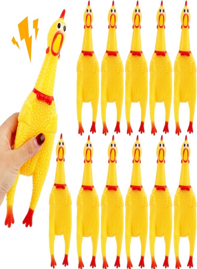Plukeen 12 Pack Squeeze Screaming Rubber Chicken 11 Inch Yellow Squawking Chicken Rubber Squeaky Chicken Toy for Kids Adults Dogs Pets Prank Novelty Toy Reduce Separation Stress Anxiety - Image 1
