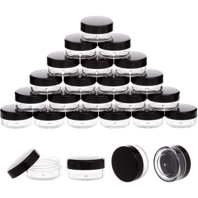 50 PIECES 3 GRAM SAMPLE CONTAINERS WITH LIDS BLACK SAMPLE JARS BPA FREE TINY COSMETIC CONTAINERS FOR MAKEUP LOTION EYE SHADOW POWDER AND LIP BALMS