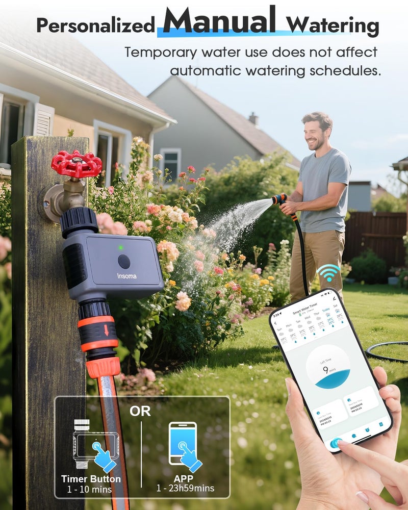 Insoma WiFi Sprinkler Timer, WiFi Water Timer for Garden, Smart Hose Timers with Hub Support 2.4GHz, App/Voice Control Work with Alexa & Google Assistant, Rain Delay & Manual Watering,for Yard Lawn Plant - Image 5