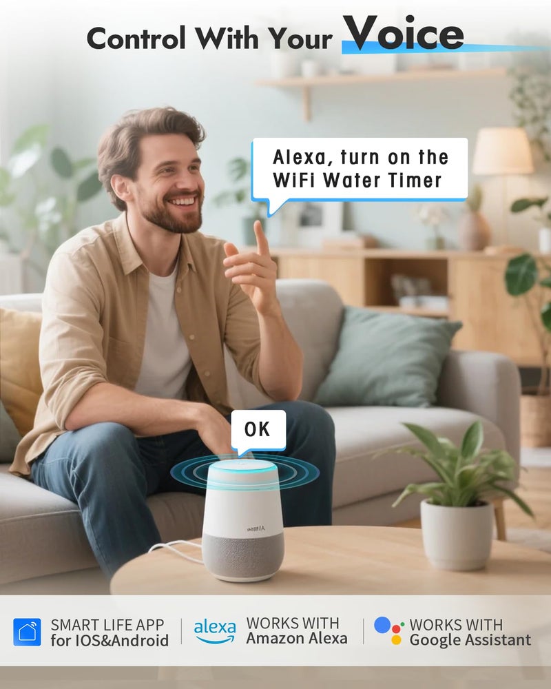 Insoma WiFi Sprinkler Timer, WiFi Water Timer for Garden, Smart Hose Timers with Hub Support 2.4GHz, App/Voice Control Work with Alexa & Google Assistant, Rain Delay & Manual Watering,for Yard Lawn Plant - Image 3
