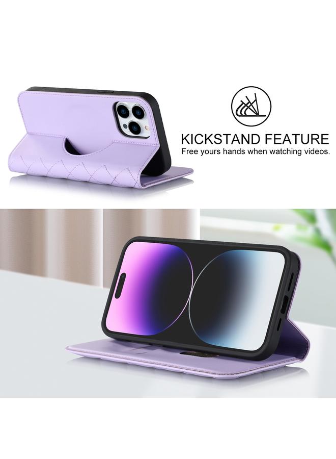 اس-توب جراب هاتف iPhone 14 Pro Max Rhombic MagSafe RFID مضاد للسرقة من الجلد - Image 4