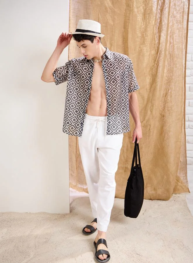 SASSAFRAS Men Geometric Print Crochet Relaxed Fit Shirt