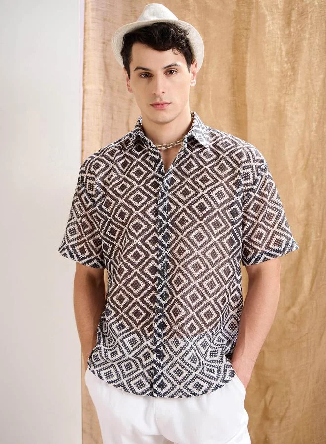 SASSAFRAS Men Geometric Print Crochet Relaxed Fit Shirt