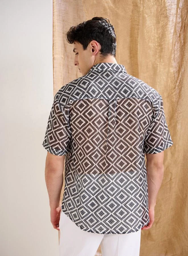 SASSAFRAS Men Geometric Print Crochet Relaxed Fit Shirt