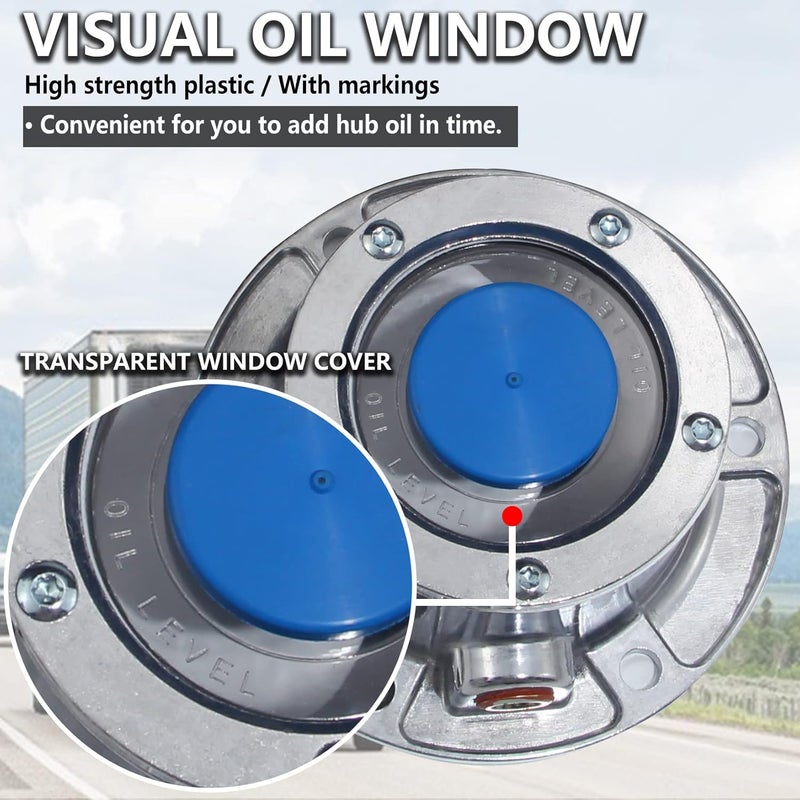 iBroPrat 2pcs 343-4024 Aluminum Hub Cap Set for Trailer Axle with Gaskets and Blue Rubber Plugs - Image 3