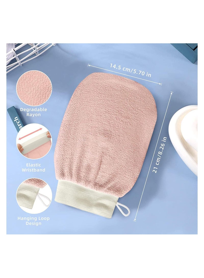 3 Pcs Exfoliating Gloves Body Scrub Mitt Bathroom Washcloth durable mitten for Women Men Light Pink Black Brown - Image 2