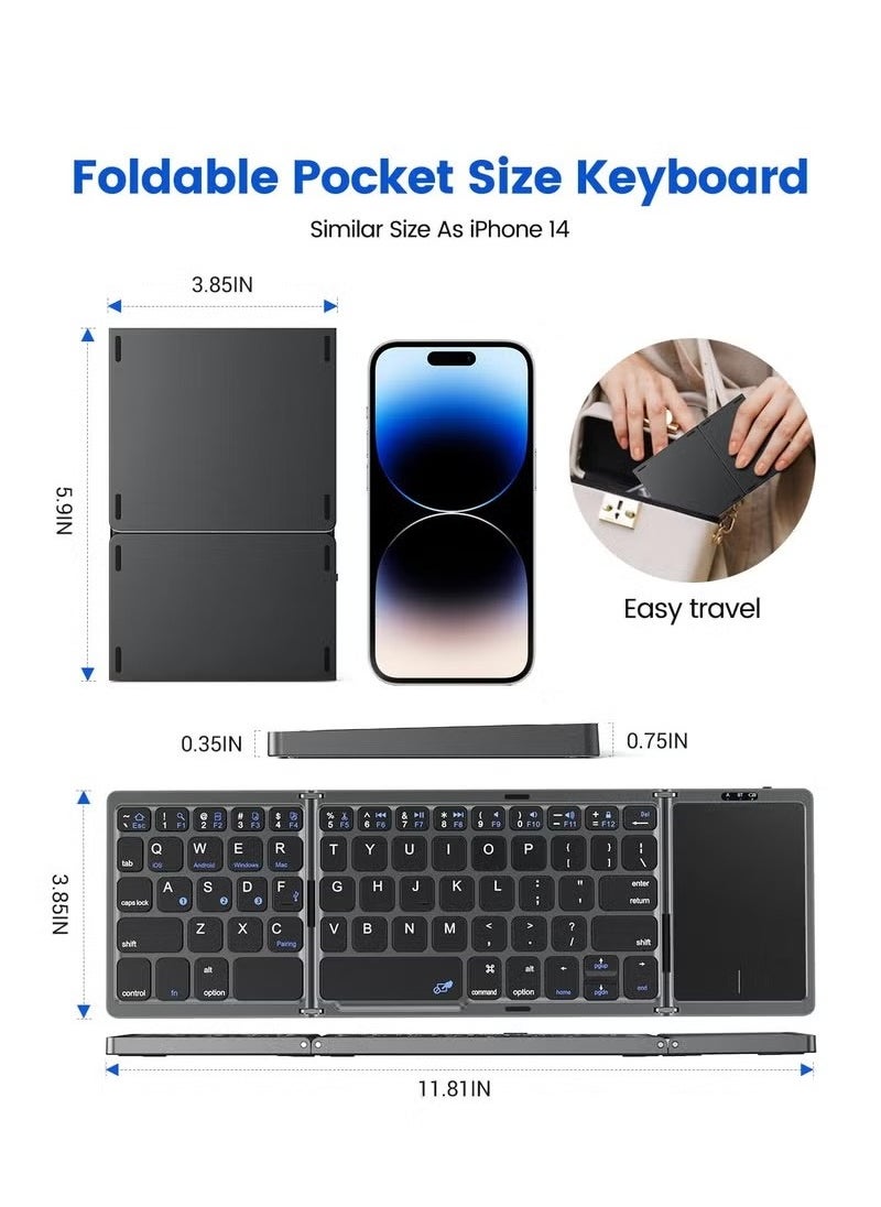 OULIYO - Arabic & English Foldable Bluetooth Keyboard with Touchpad Rechargeable Wireless Portable Keyboard Dual-Mode Bluetooth/USB Wired Pocket-Sized Travel Keyboard for ios Android Windows Mac OS - Image 1