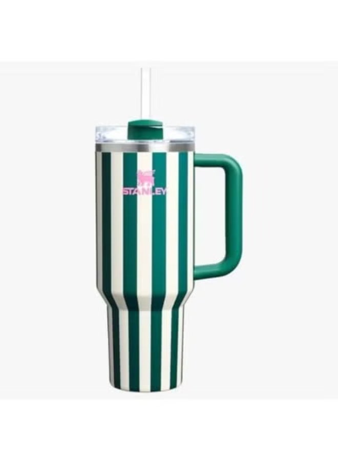 Stanley cup H2.0 Stainless Steel with Lid and Straw for Water Iced Tea,Coffee and Smoothie,Emerald Cabana Gloss,40 oz - Image 1