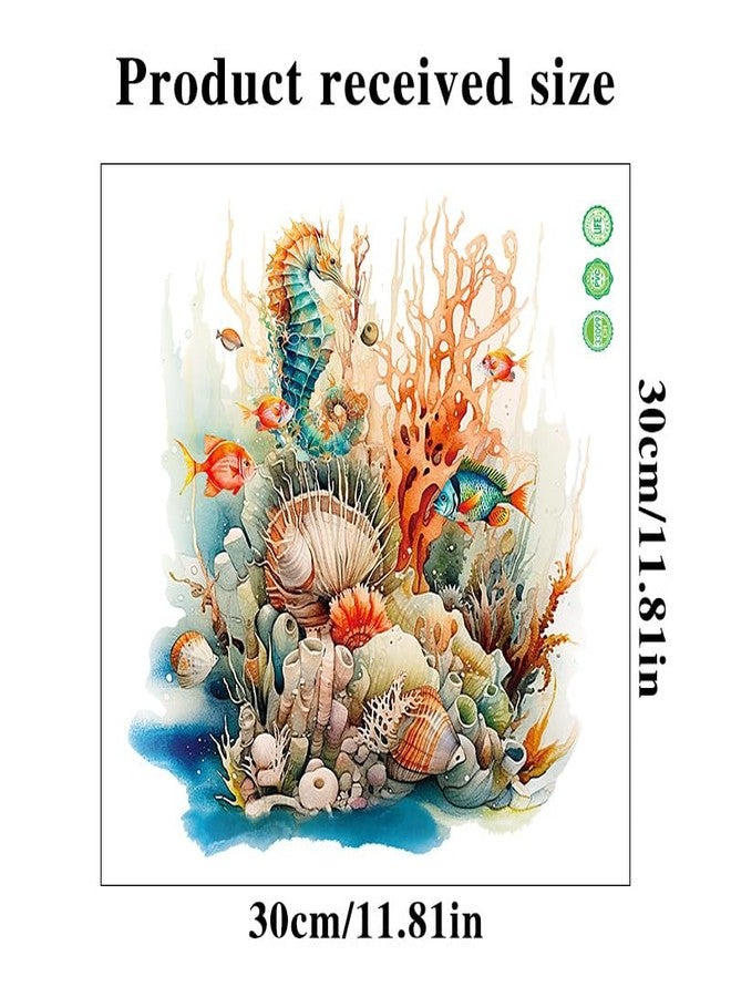 Paleery@FC Shoal of Coral Sea Starfish Toilet Cover Sticker Decals,Ocean Coral Seahorse Waterproof Toilet Lid Tank Seat Decals Cistern Self-Adhesive Bathroom Wall Sticker - Image 5