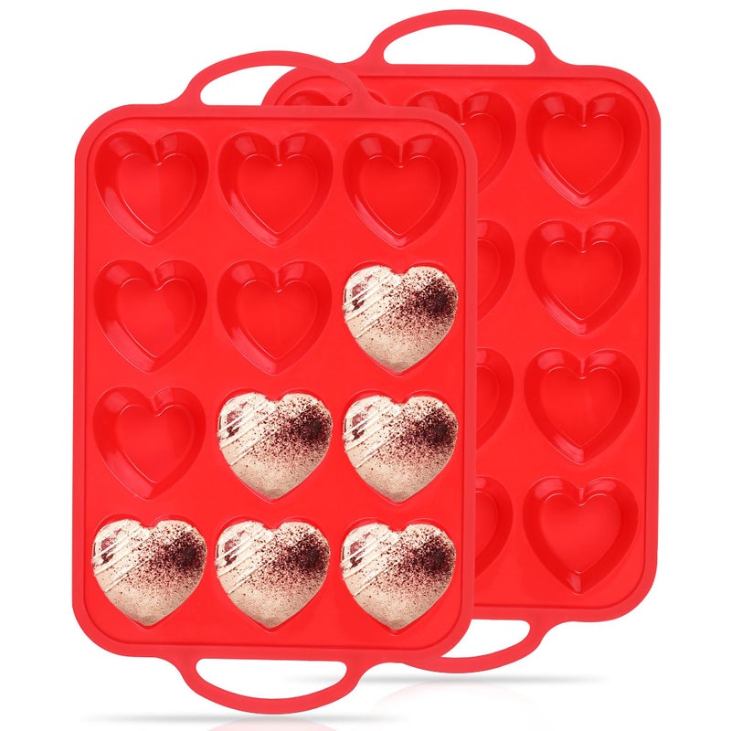 AOTASO Silicone Heart Shaped Cake Pans 10 Inch Heart Cake Pan Set Nonstick Silicone Heart Molds for Baking (2 Pcs, Red) - Image 1