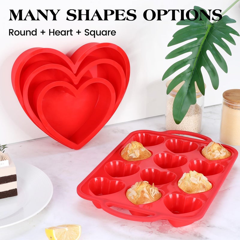 AOTASO Silicone Heart Shaped Cake Pans 10 Inch Heart Cake Pan Set Nonstick Silicone Heart Molds for Baking (2 Pcs, Red) - Image 5