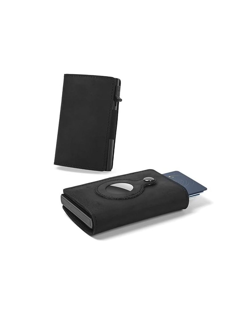 Dubkart Smart Air Tag Wallet , RFID Credit Card Money Holder , Pocket-Sized and Slim Design , Black Leather  - Image 1