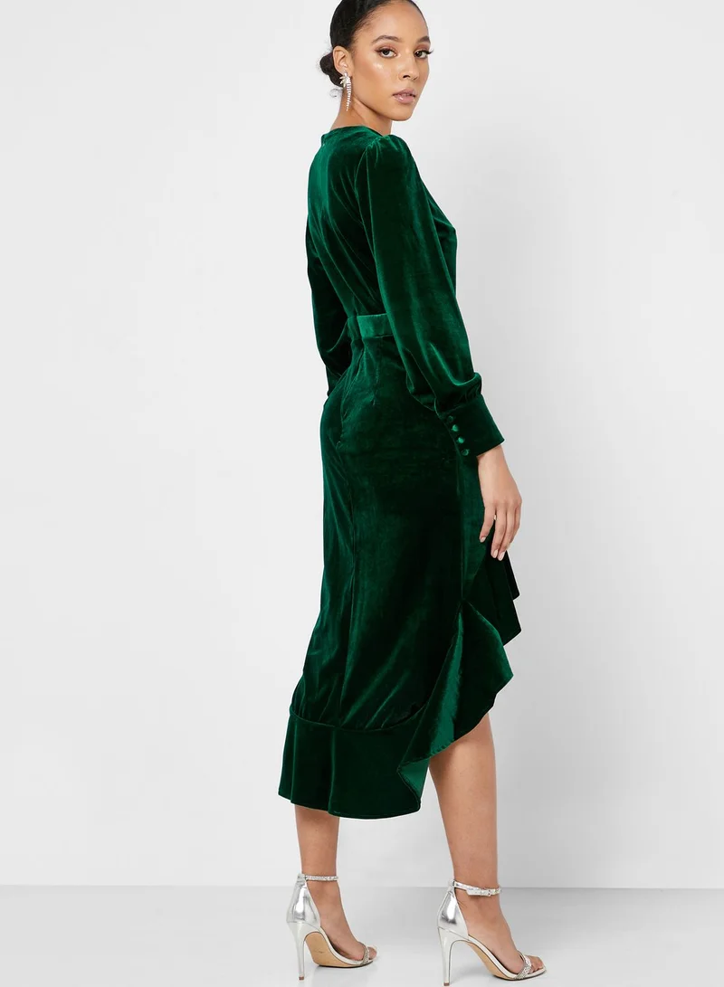 Missguided High Low Peplum Velvet Dress