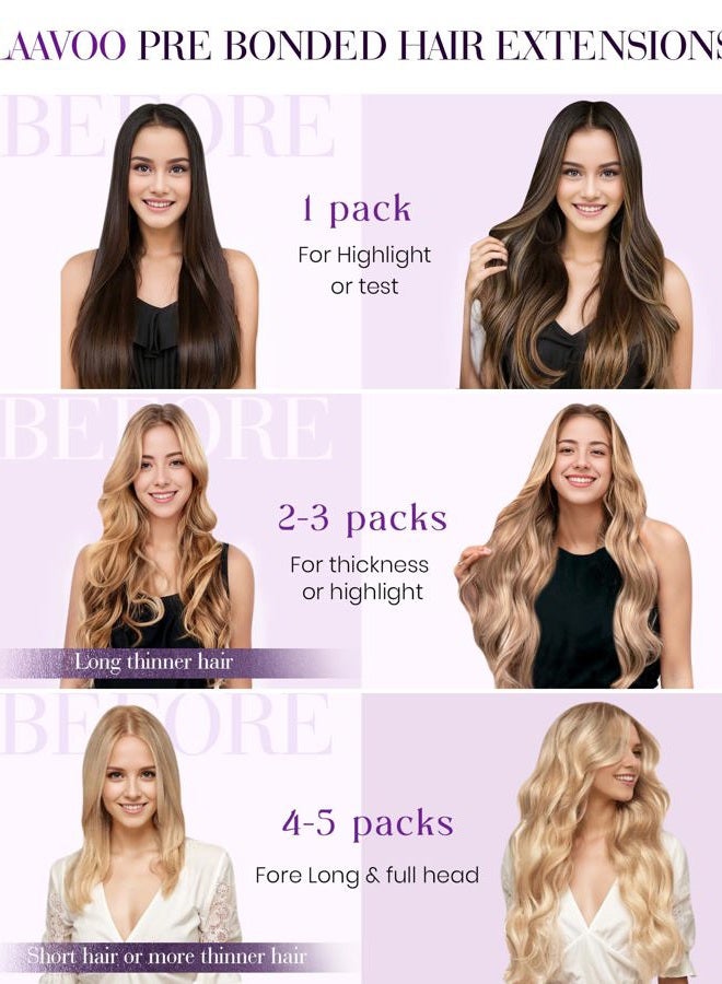 LaaVoo 22" 1g/Strand 50g Micro Ring Loop Real Human Hair Extensions Silky Straight Color Piano Light Brown with White Blonde Cold Fusion - Image 5