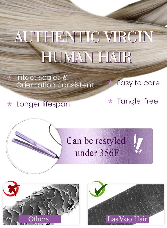 LaaVoo 22" 1g/Strand 50g Micro Ring Loop Real Human Hair Extensions Silky Straight Color Piano Light Brown with White Blonde Cold Fusion - Image 4