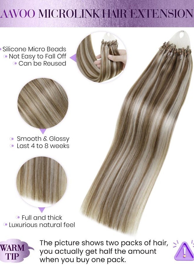 LaaVoo 22" 1g/Strand 50g Micro Ring Loop Real Human Hair Extensions Silky Straight Color Piano Light Brown with White Blonde Cold Fusion - Image 2