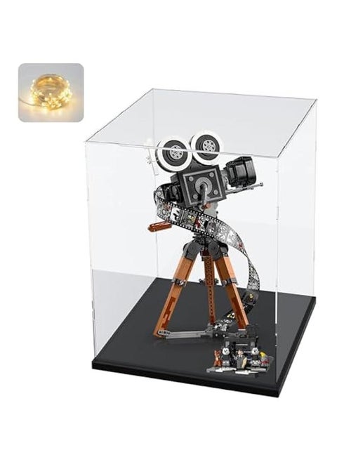 Clear Acrylic Display Case for Labubu Popmart The Monsters Fall in Wild Doll for Space Molly 400% for Lego 43230 21347 75308 31141 Transparent Box for Lego Display with Light, Black 9.8x9.8x15.7 inch