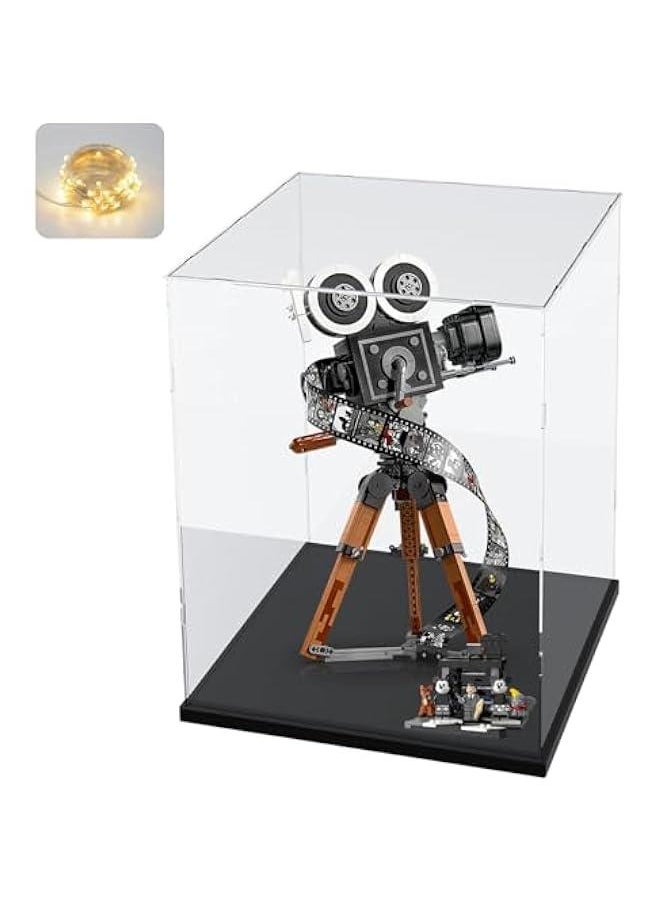 Clear Acrylic Display Case for Labubu Popmart The Monsters Fall in Wild Doll for Space Molly 400% for Lego 43230 21347 75308 31141 Transparent Box for Lego Display with Light, Black 9.8x9.8x15.7 inch