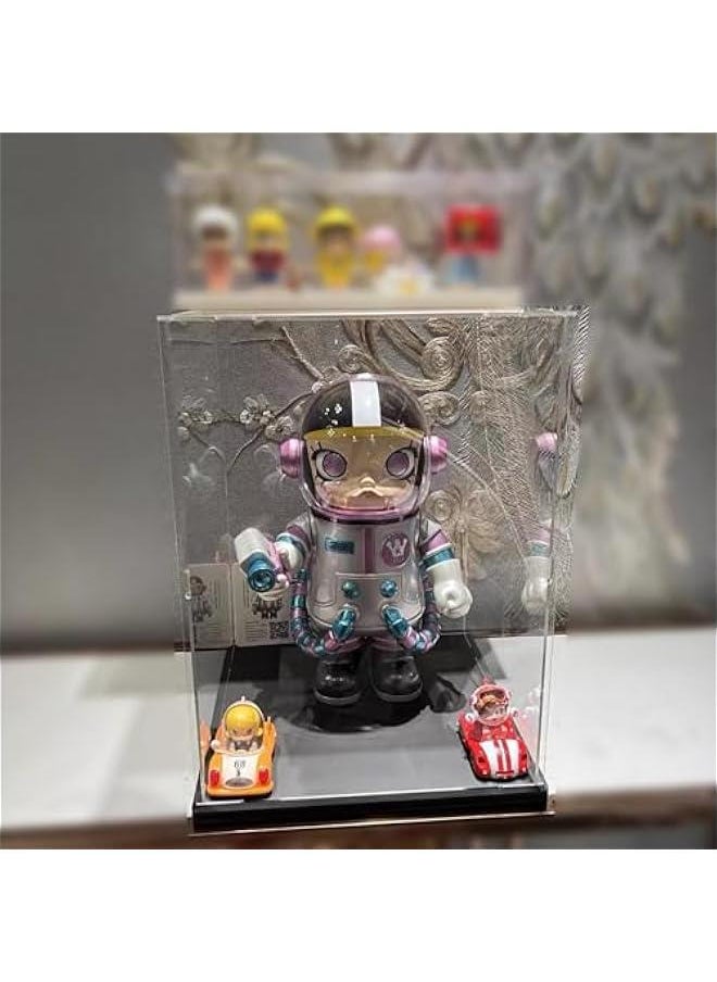 Clear Acrylic Display Case for Labubu Popmart The Monsters Fall in Wild Doll for Space Molly 400% for Lego 43230 21347 75308 31141 Transparent Box for Lego Display with Light, Black 9.8x9.8x15.7 inch