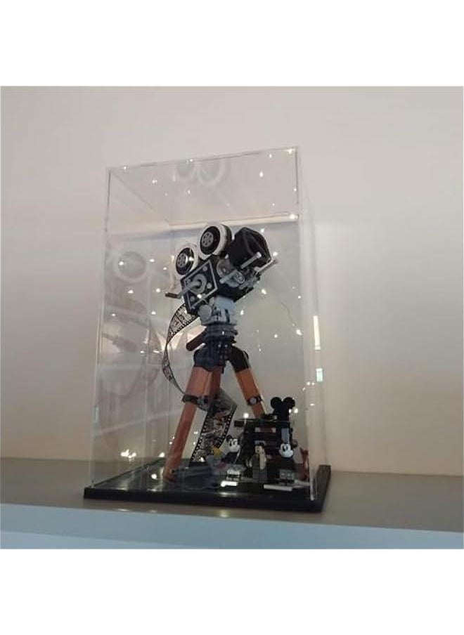 Clear Acrylic Display Case for Labubu Popmart The Monsters Fall in Wild Doll for Space Molly 400% for Lego 43230 21347 75308 31141 Transparent Box for Lego Display with Light, Black 9.8x9.8x15.7 inch