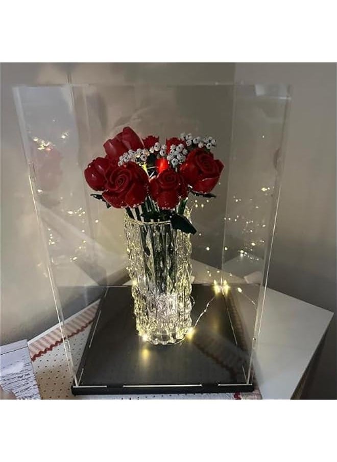 Clear Acrylic Display Case for Labubu Popmart The Monsters Fall in Wild Doll for Space Molly 400% for Lego 43230 21347 75308 31141 Transparent Box for Lego Display with Light, Black 9.8x9.8x15.7 inch