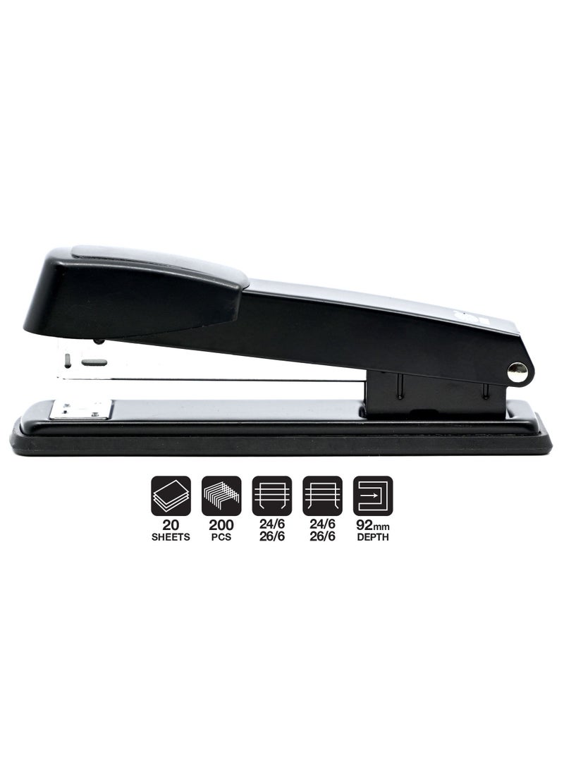 FIS مُدبِّس مكتب معدني FIS بسعة قصوى 100 دبوس، شريط كامل رقم 24/6 و 26/6 مم، عمق 61 مم، 20 ورقة، أسود -FSSFN5789BK - Image 1