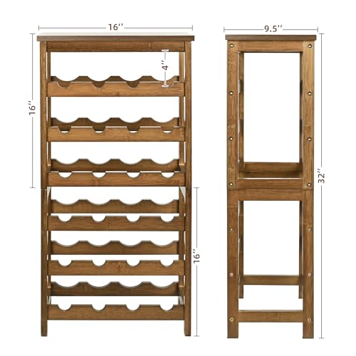 VASMIA Wine Rack Freestanding Floor, 6-Tier Display Wine Storage Shelves with Table Top, 24-Botttle Bamboo Wine Rack Shelf for Kitchen Bar Dining Room Living Room, Walnut - Image 4