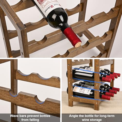 VASMIA Wine Rack Freestanding Floor, 6-Tier Display Wine Storage Shelves with Table Top, 24-Botttle Bamboo Wine Rack Shelf for Kitchen Bar Dining Room Living Room, Walnut - Image 5
