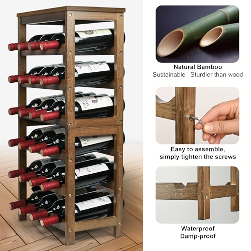 VASMIA Wine Rack Freestanding Floor, 6-Tier Display Wine Storage Shelves with Table Top, 24-Botttle Bamboo Wine Rack Shelf for Kitchen Bar Dining Room Living Room, Walnut - Image 3